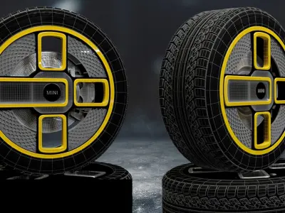 mini small yellow car tyre 3D model