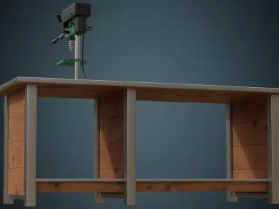 Drill Press And Workbench 1A Low-poly 3D model