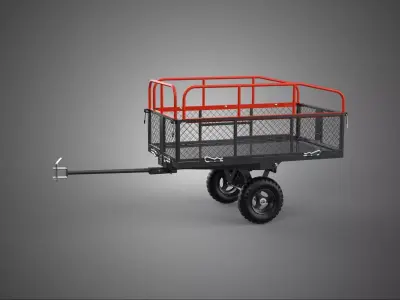SINGLE AXLE TRAILER TOW BEHIND BED CAGE DUMP GARDEN TRACTOR CART 3D model
