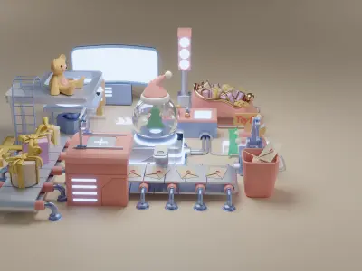 Production of Toy Factory Futuristic  Low-poly 3D model