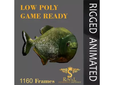 Animated Piranha Fish - Loop Animation with 1160 Frames Low-poly 3D model