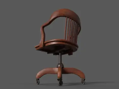 Wood Office Chair c 1940 Low-poly 3D model