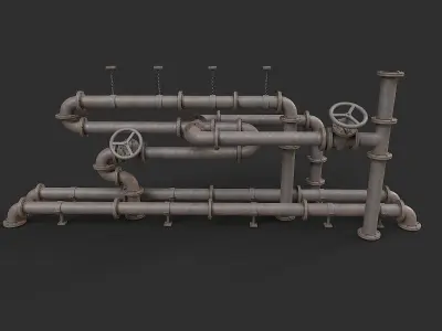 Modular Industrial Pipe System Low-poly 3D model