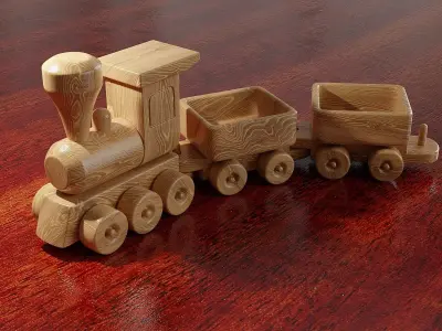 Childrens wooden toy train 3D model