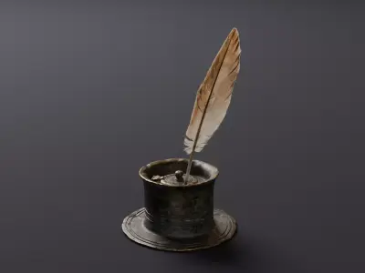 old inkwell and quill set 3D model
