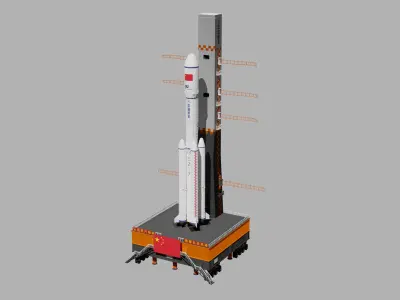 Long March 7 launch vehicle---With Launch Pad---Blend-FBX 3D model