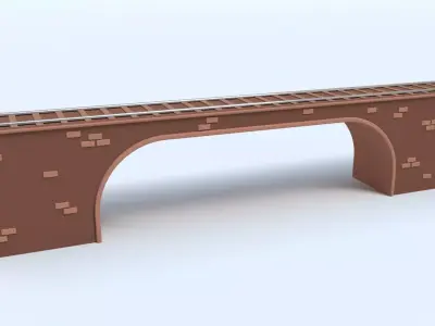 Cartoon Train Track on Bridge Low-poly 3D model