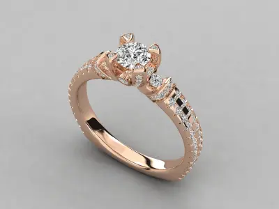 Antique Petite Round Shape Prong  Diamond Engagement Ring  3D print model