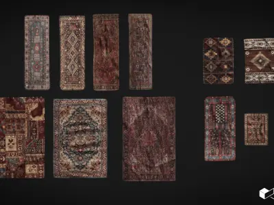 Antique Retro Carpet Set Low-poly 3D model