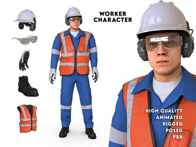 Worker Character Rigged Animated Low-poly 3D model