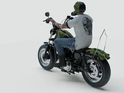 Highly Detailed Character with Custom Motorcycle-Archviz Asset 3D model