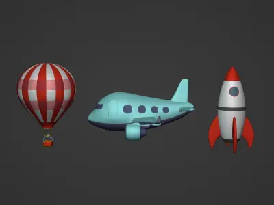 Aircraft - Cartoon Pack -- Rocket - Hot Air Balloon - Airplane  Low-poly 3D model