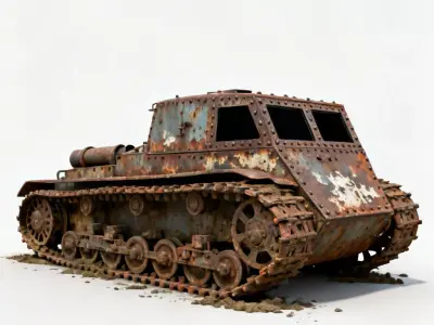 Realistic Abandoned Wrecked Tank 3D Model Low-poly 3D model