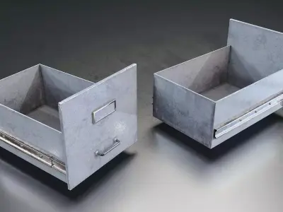 Industrial Metal Filing Cabinet Set Low-poly 3D model