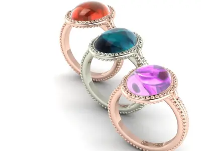  Ring with  oval cabochon antique  gold elegant 3D print model
