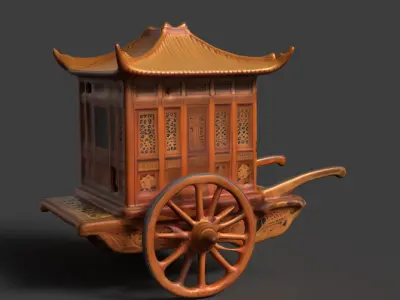 Chinese ancient wooden  carriage   Low-poly 3D model order