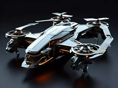 Futuristic SciFi Drone Quadcopter Low-poly 3D model