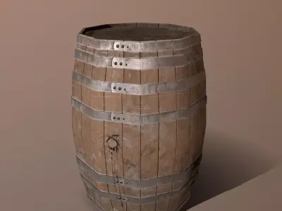 wooden Barrel Low-poly 3D model 11