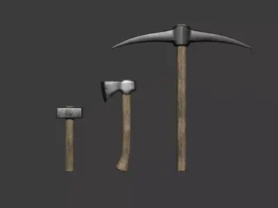 Medieval Tools Pack Pickaxe Axe Hammer Game Ready Low-poly 3D model