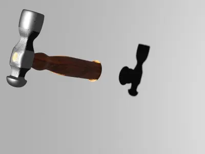 Hammer 3D model wooden with metal handle 3D model