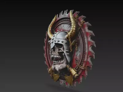 Viking Skull Saw Blade Emblem Axe Warrior Medallion 3D Model 3D print model