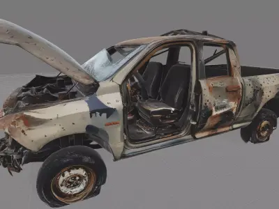 Destroyed Military Pickup Truck  PBR Game Ready Low-poly 3D model