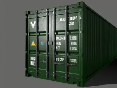 PBR 40 ft Shipping Cargo Container - Green Dark Low-poly 3D model