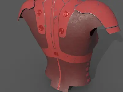 Simple sci-fi female red metal armor Low-poly 3D model Low-poly 3D model