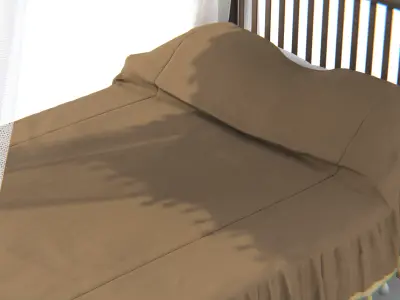 Traditional Asian Canopy Bed with Decorative Drapes 3D model