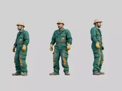 Industrial Worker Rigged and Animated Low-poly 3D model