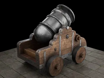 Cannon on wheels - on wheels 3D model