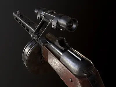 PPSh-41 with scope USSR Machine gun WW2 PBR Low-poly 3D model
