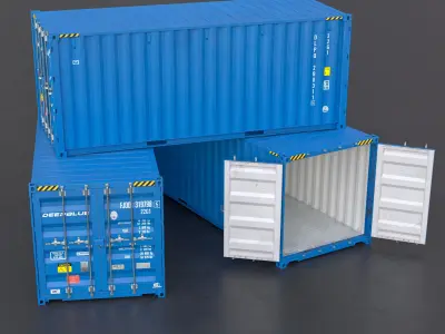 20ft Cargo Container Blue Low-poly 3D model