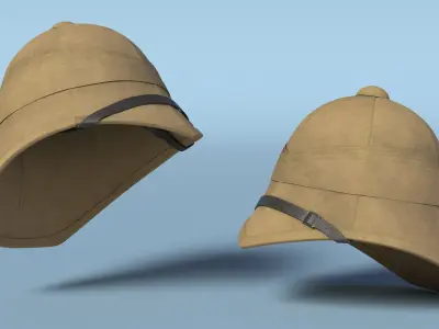 Used British Military Pith Helmet Beige Brim Strap 3D model