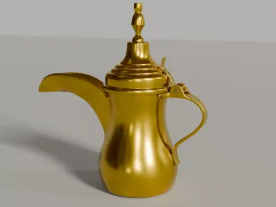 Traditional Arabic Coffee Pot - Gold Dallah 3D Model 3D model