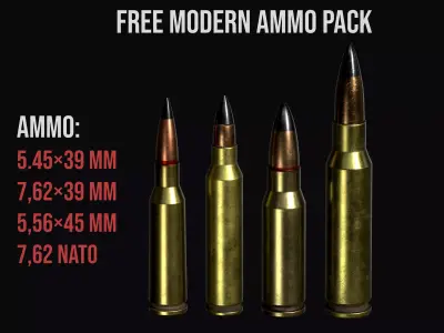 Modern cartridge for AR 10 AR 15 AK 74 AKM free ammo pack Free low-poly 3D model