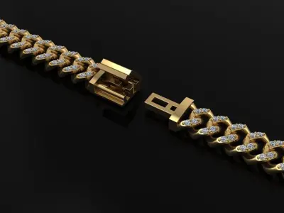 Cuban Diamond Chain Bracelet Necklace Link SIZE 9MM Width 3D print model purchase