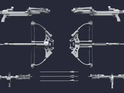 Crossbow and arrows Low-poly 3D model