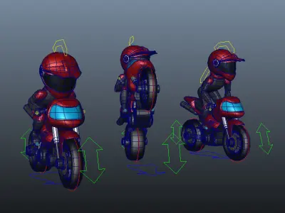 Rider with Motorbike Full Rigged Low-poly 3D model