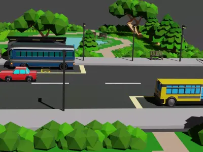 stylized low poly school bus Low-poly 3D model