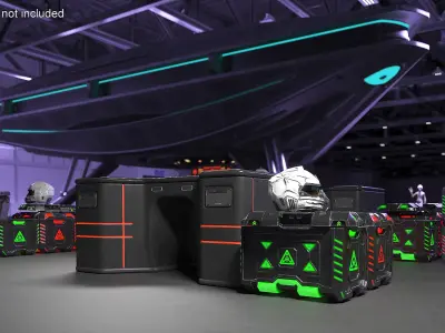 Futuristic Control Console with Helmet and Storage Container 3D model