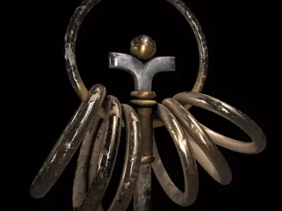 Khakkhara with rings Low-poly 3D model