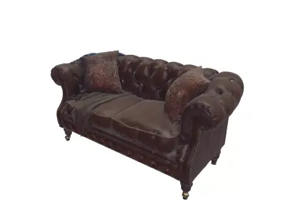 Vintage Chesterfield Leather Loveseat Sofa with Pillows 3D model