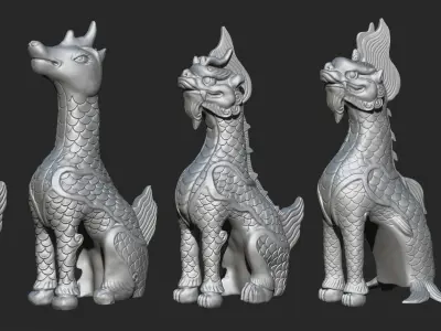 animal ornaments on house-ridges 3D model