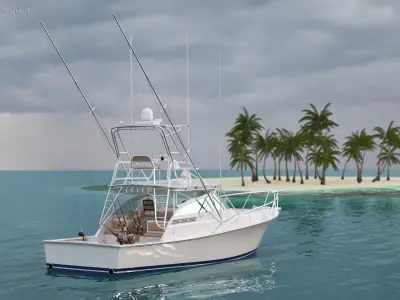 Fishing Boat with Fishing Fighting Chair and Rods 3D model