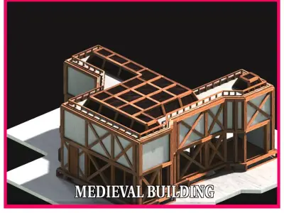 Medieval Low Poly Building Castle Wooden Village Stone House 34 Low-poly 3D model