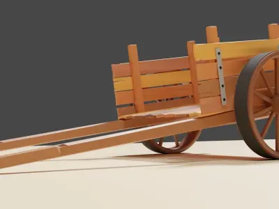 Wooden cart 3D model 8