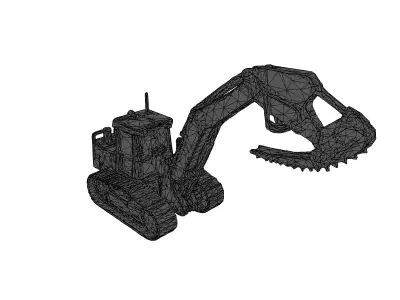 Realistic Excavator with Tree Shear Low-poly 3D model