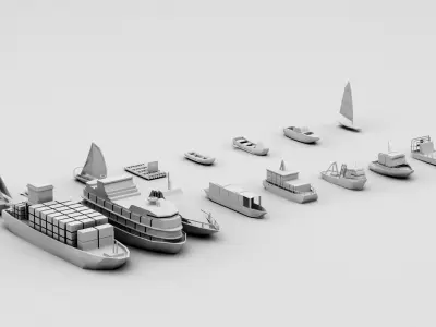 15 low poly Boats and ships pack  Low-poly 3D model