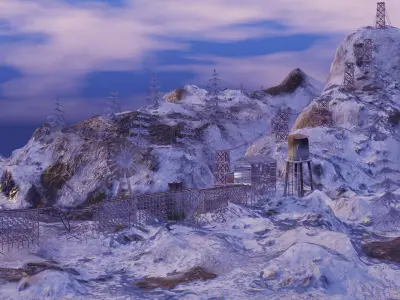 Abandoned Industrial Scene in the Mountains Low-poly 3D model